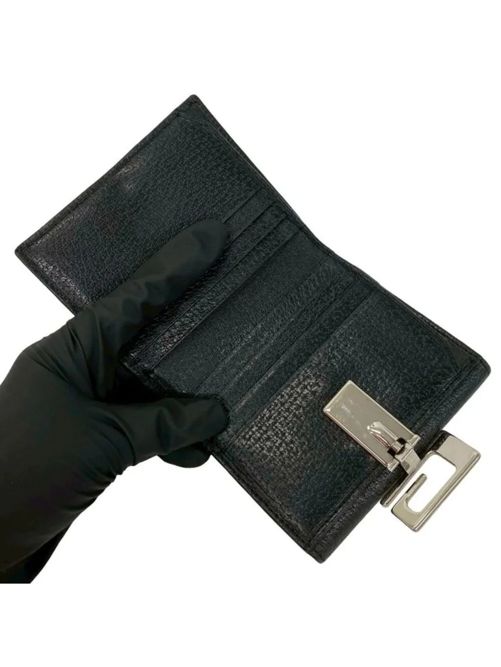 Gucci Logo Leather Bifold Wallet Mini Billfold Coin Purse Black - Picture 7 of 9
